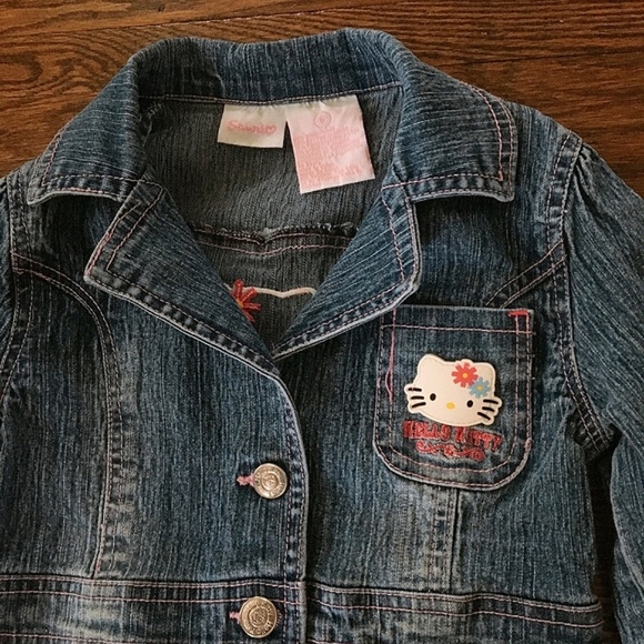 Hello Kitty Sanrio Design Girly Bows Denim Girls Size 6 Jean Stretch Jacket - Picture 4 of 6